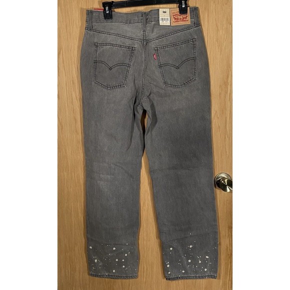 Levi's Jeans Women's Sz 30 Low Pro Gray Paint Splatter Mid Rise Straight Leg NWT - Picture 2 of 8